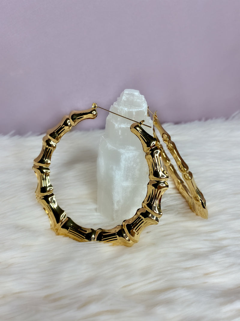 Bamboo Hoop Earrings - Gold